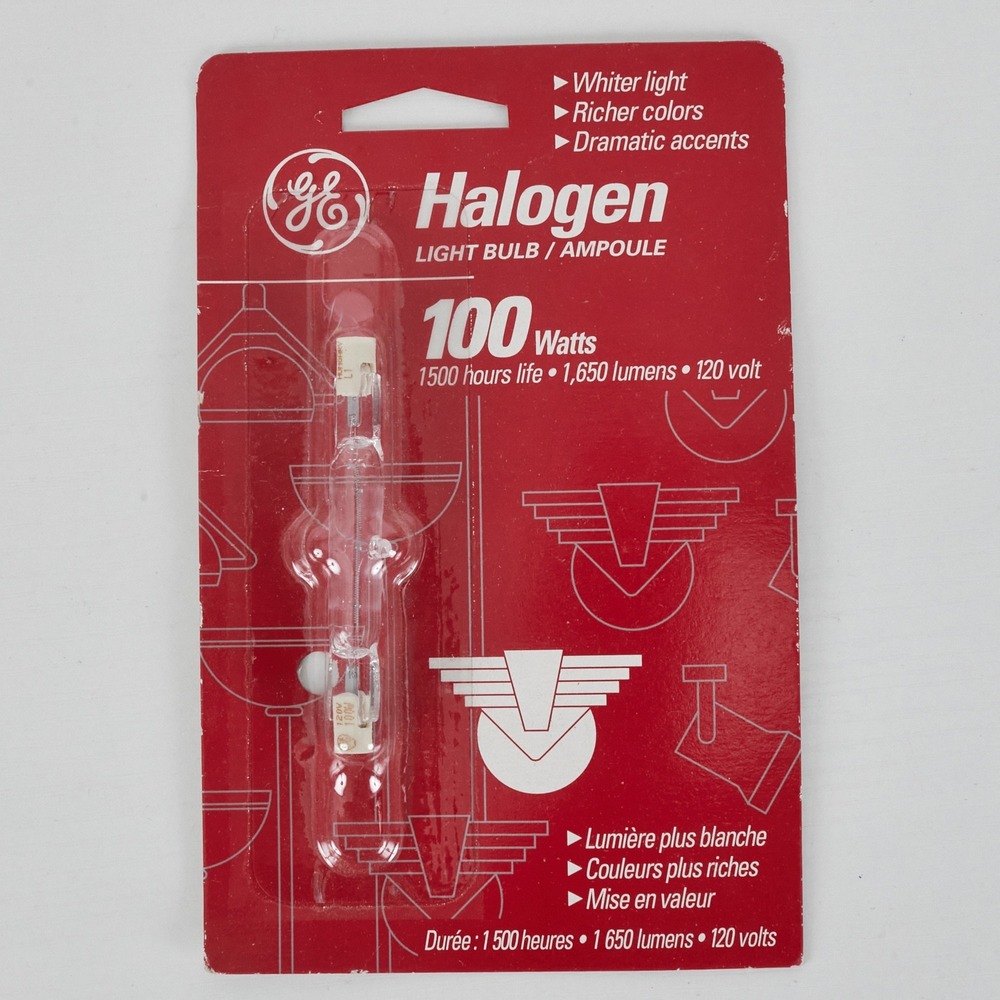 GE Halogen Light Bulb 100 Watts Type T 1500‎ Hour Life 1650 Lumens 120 Volts